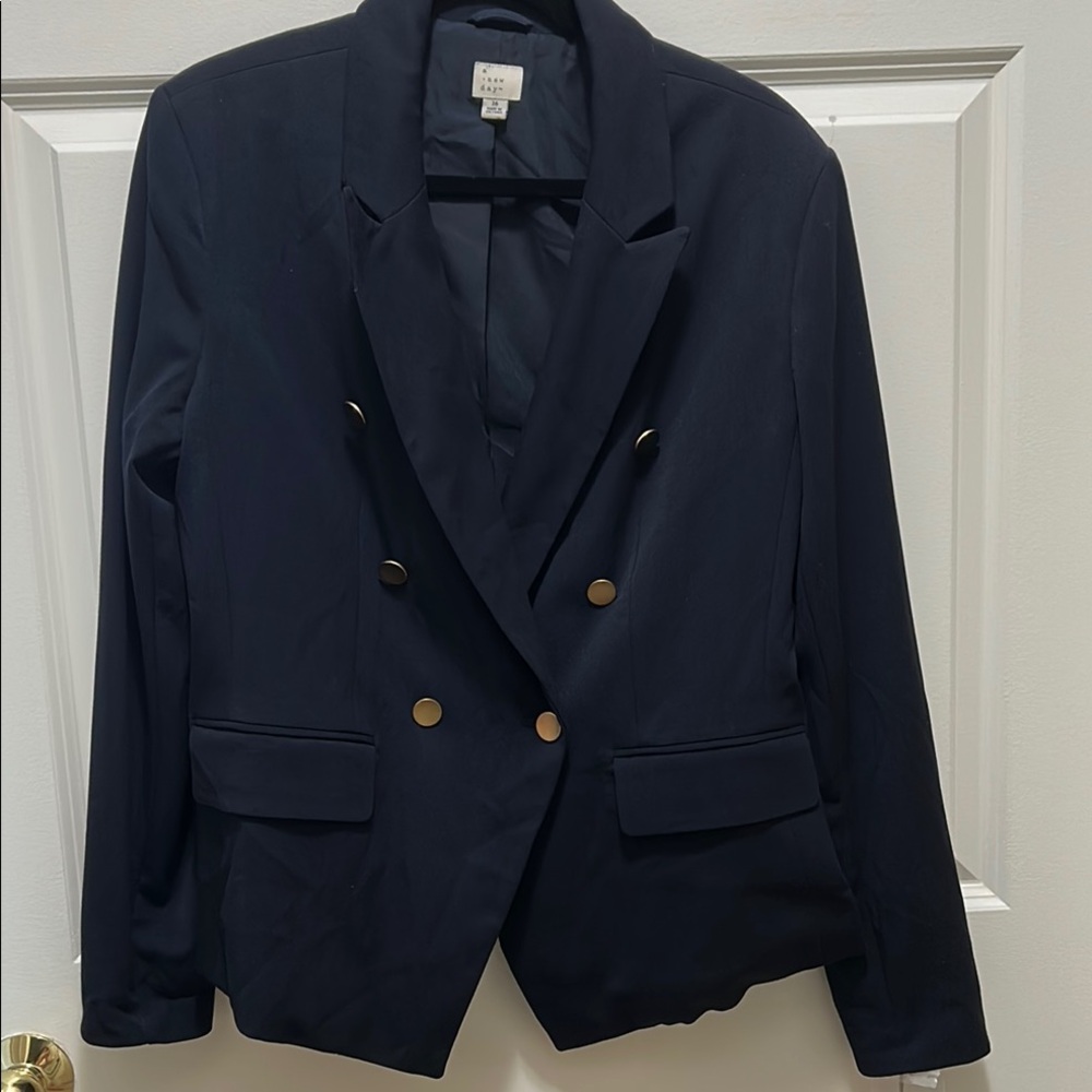 H&M Blue and Gold Blazer Modern Tailored Suit Jacket